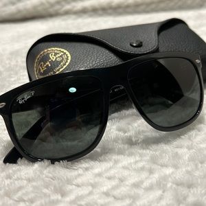 Ray-Ban polarized sunglasses, leather case, and cleaning cloth.